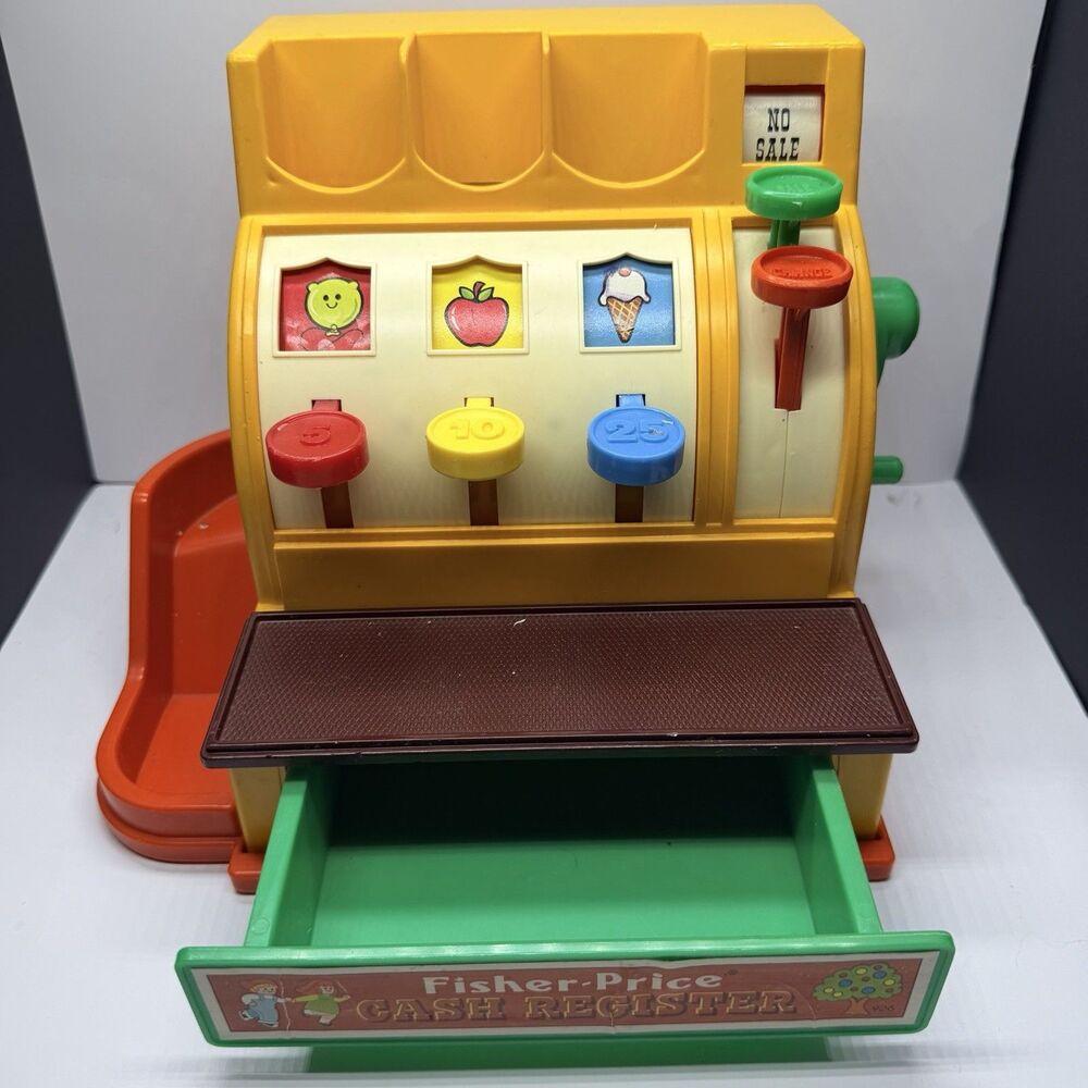 Vintage Fisher Price Cash Register Toy Interactive Working No Coins 1974